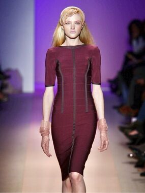 New HERVE LEGER F/W 2008 Beaded Short Sleeve Backless Bandage Dress in Purple